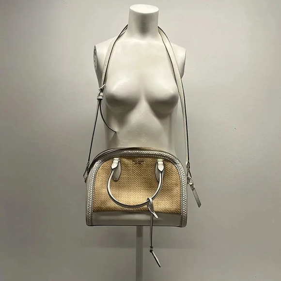 kate spade Handbags - Kate Spade Reiley Dome Satchel Purse Handbag Straw Wicker Leather Trim White